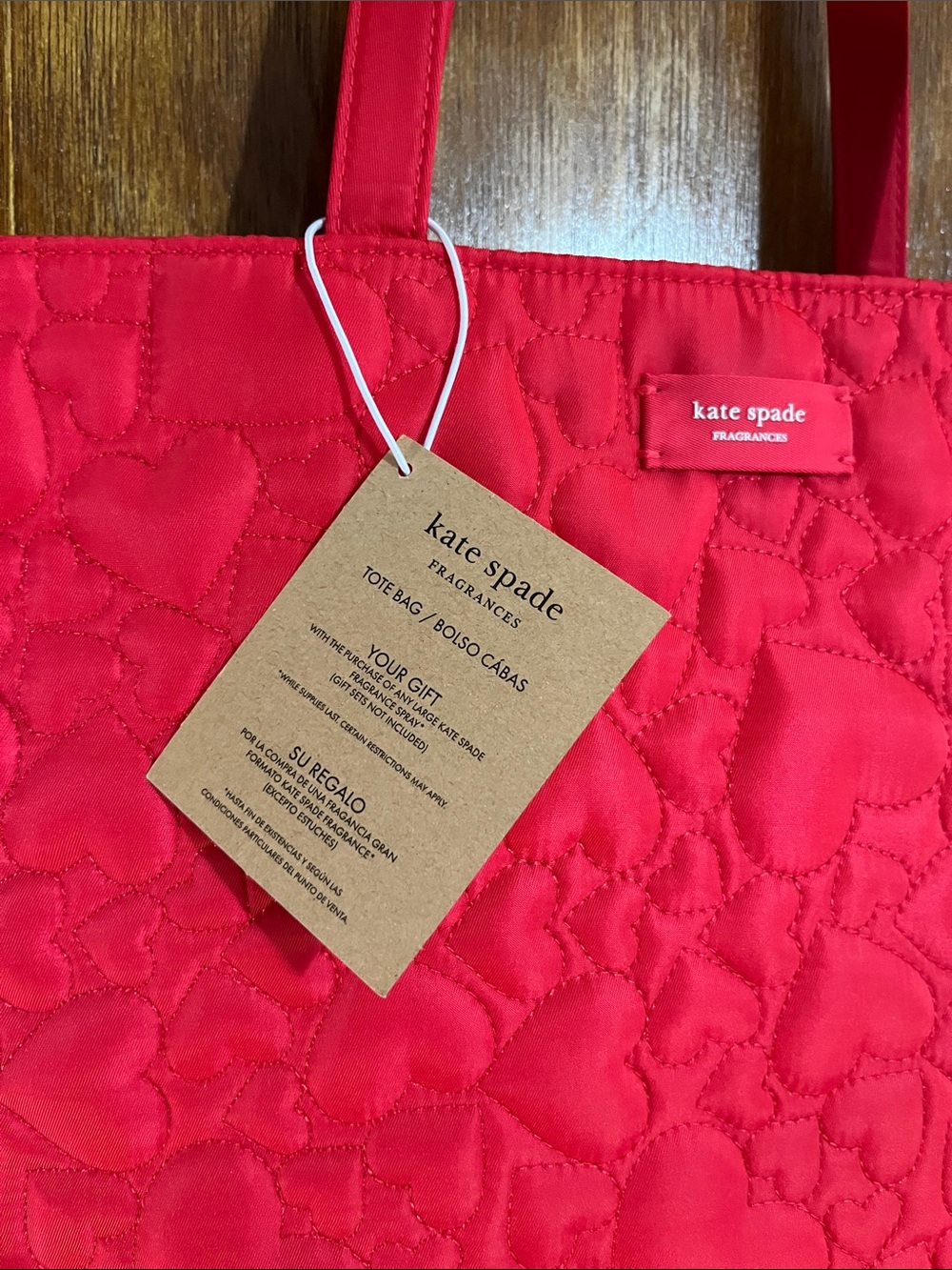 Kate Spade Red Quilted Heart-Pattern Tote - Picture 5 of 9
